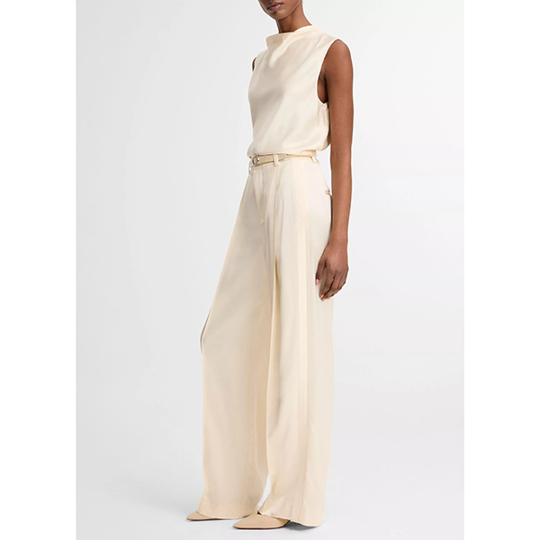 High Waist Satin Trouser Flax