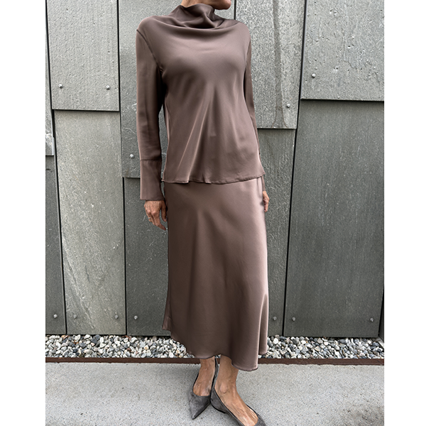 Hana Satin Skirt Light Brown