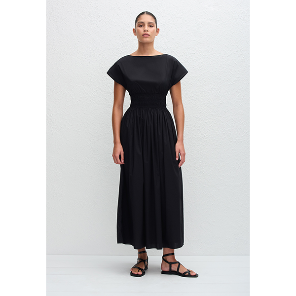 Shirred Waist Midi Dress Black
