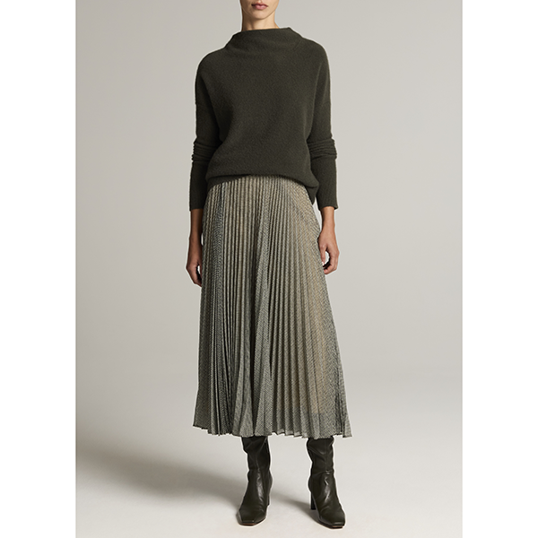 Sheer Houndstooth Pleated Pull On Skirt Black/Sage