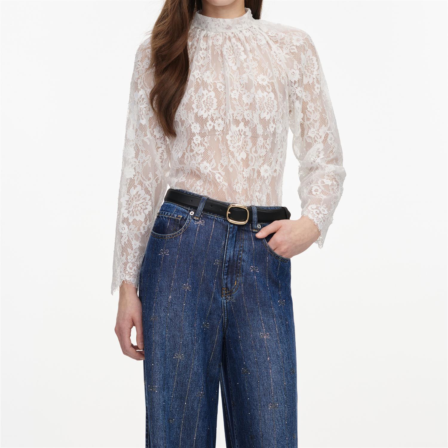 Rhinestone Stripe Denim Jeans Blue