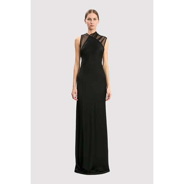 Mesh Detail Gown Black