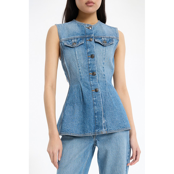 Flared Denim Top Medium Blue Denim