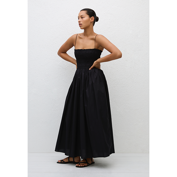 Shirred Bodice Dress Black