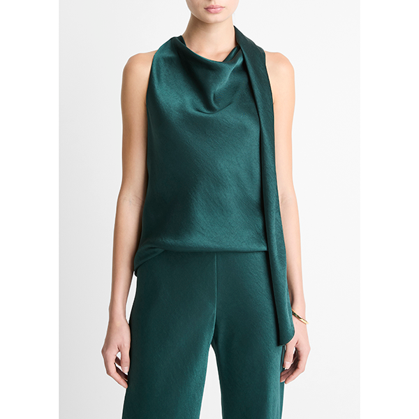 Fluid Satin Scarf Top Juniper