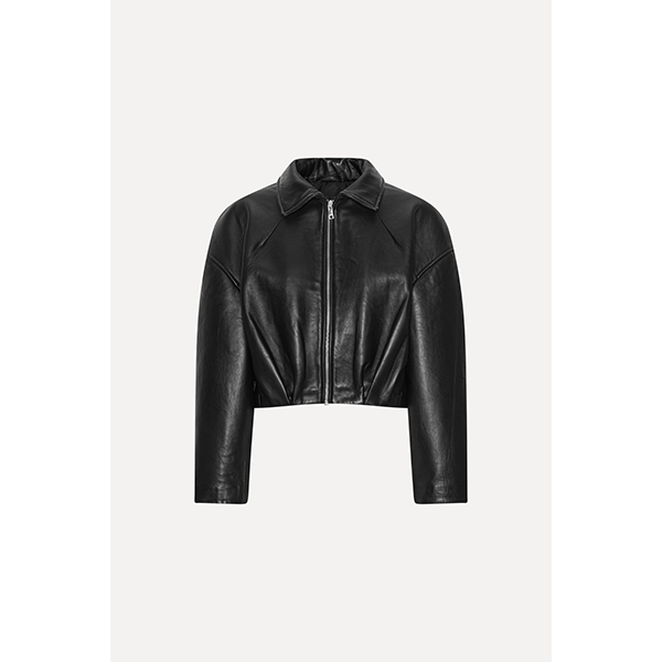 Bonded Boxy Leather Jacket Black