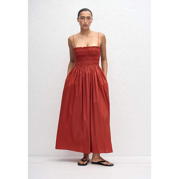Shirred Bodice Dress Tomato