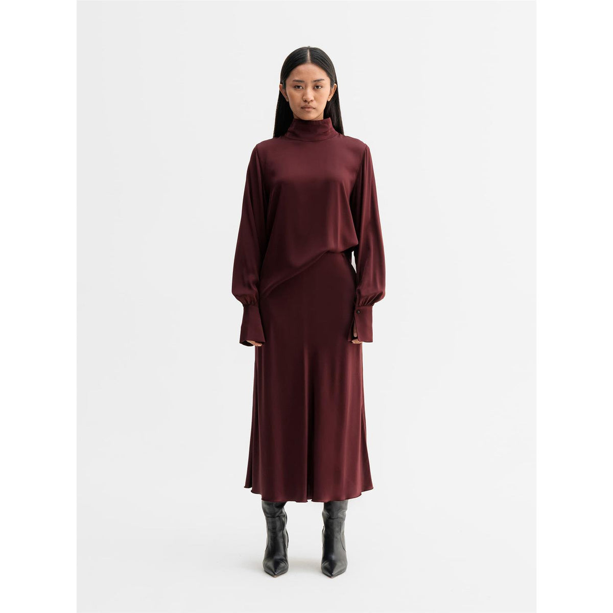 Hana Satin Skirt Burgundy