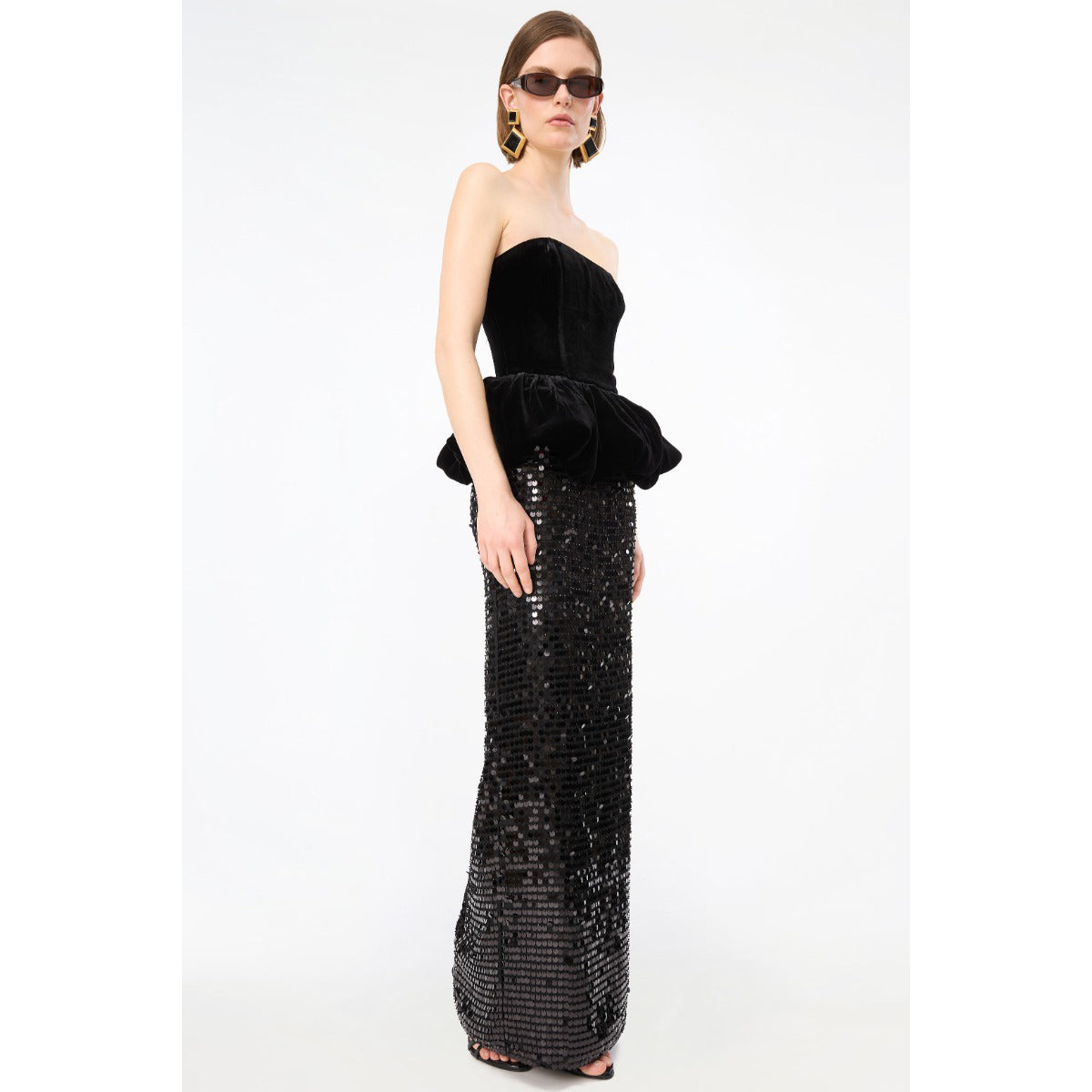 Sequins Maxi Peplum Dress Black