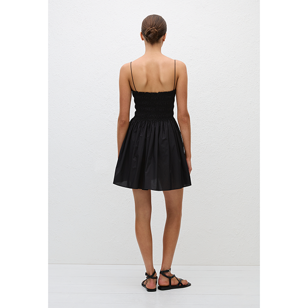 Shirred Bodice Mini Dress Black