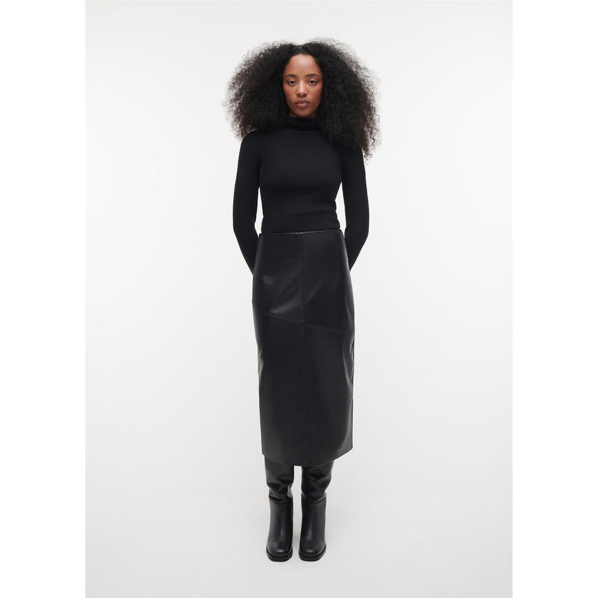 Heather Leather Skirt Black
