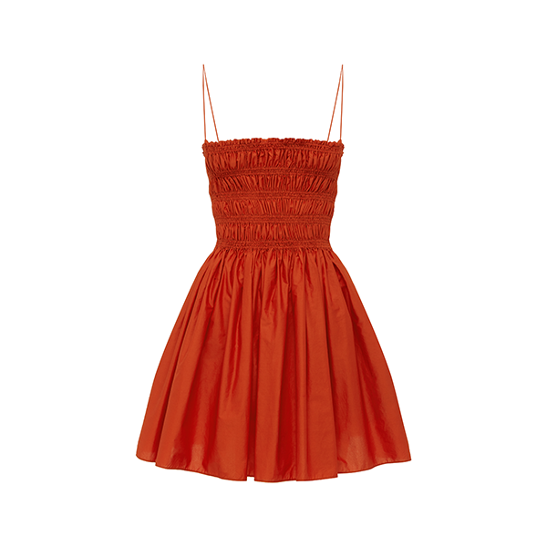 Shirred Bodice Mini Dress Tomato