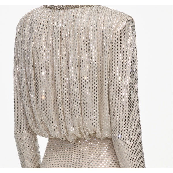 Champagne Rhinestone Embellished Maxi Dress