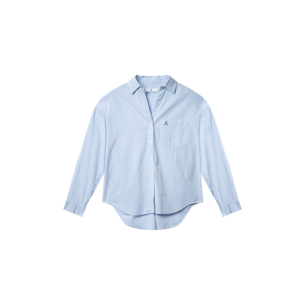 Venice Seersucker Classic Stripe Shirt Blue Stripe