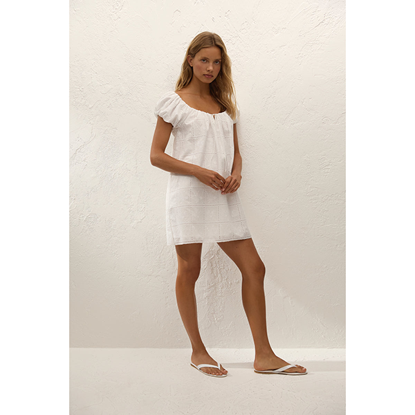 Serafina Mini Dress Handkerchief Broderie White