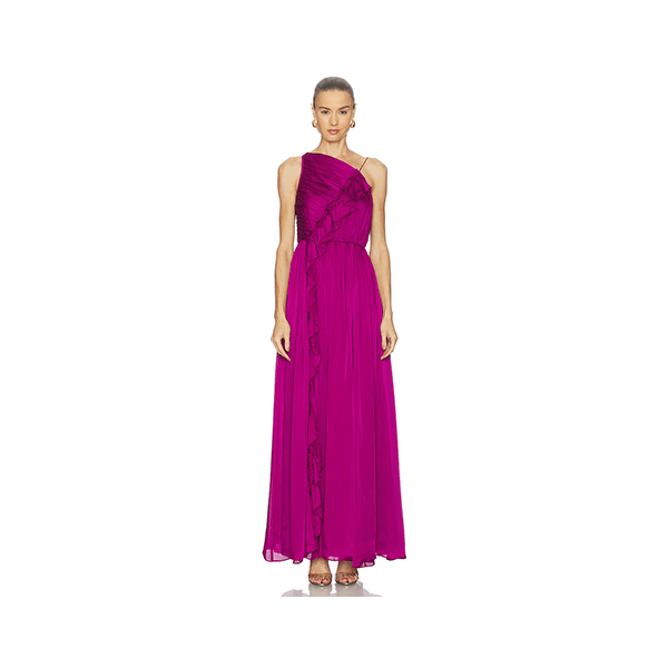 Aisha Pleatd Asymmetrical Gown Mulberry