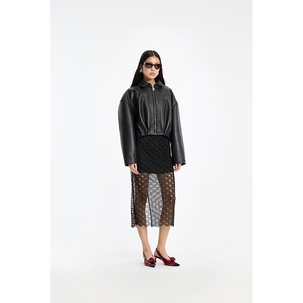 Bonded Boxy Leather Jacket Black