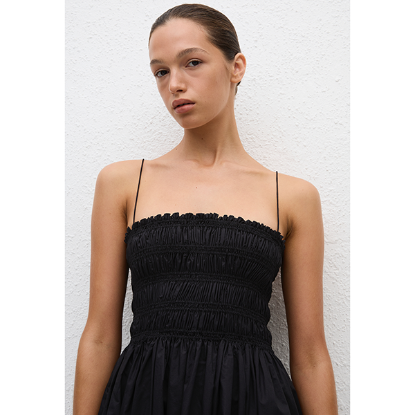 Shirred Bodice Mini Dress Black