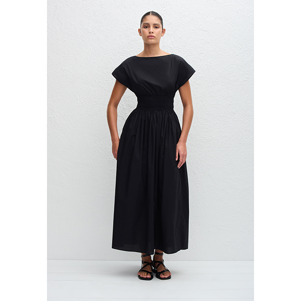 Shirred Waist Midi Dress Black