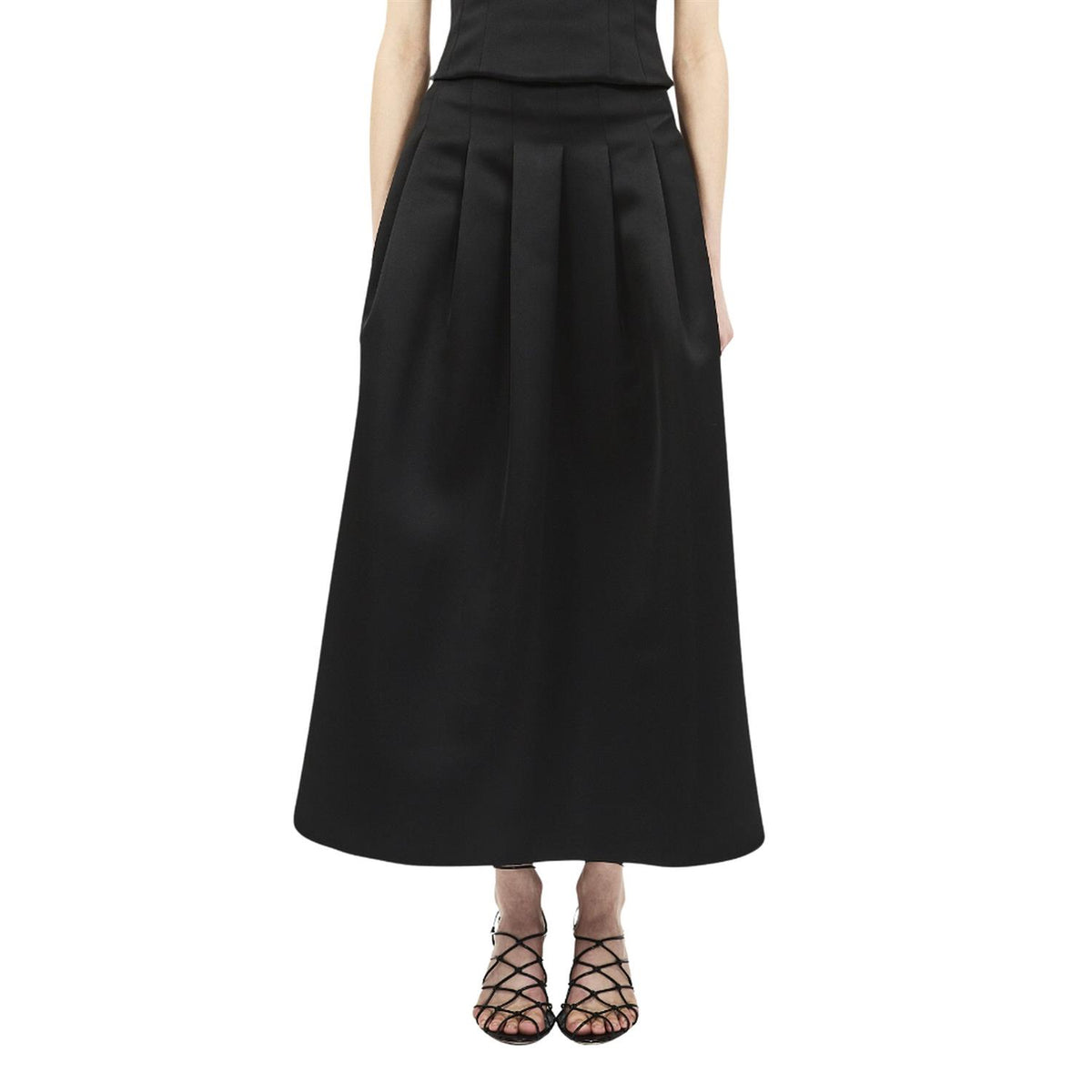 Delara Satin Midi Skirt Noir