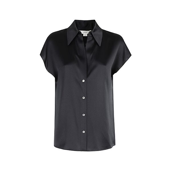 Cap Slv Ruched Bk Blouse Black