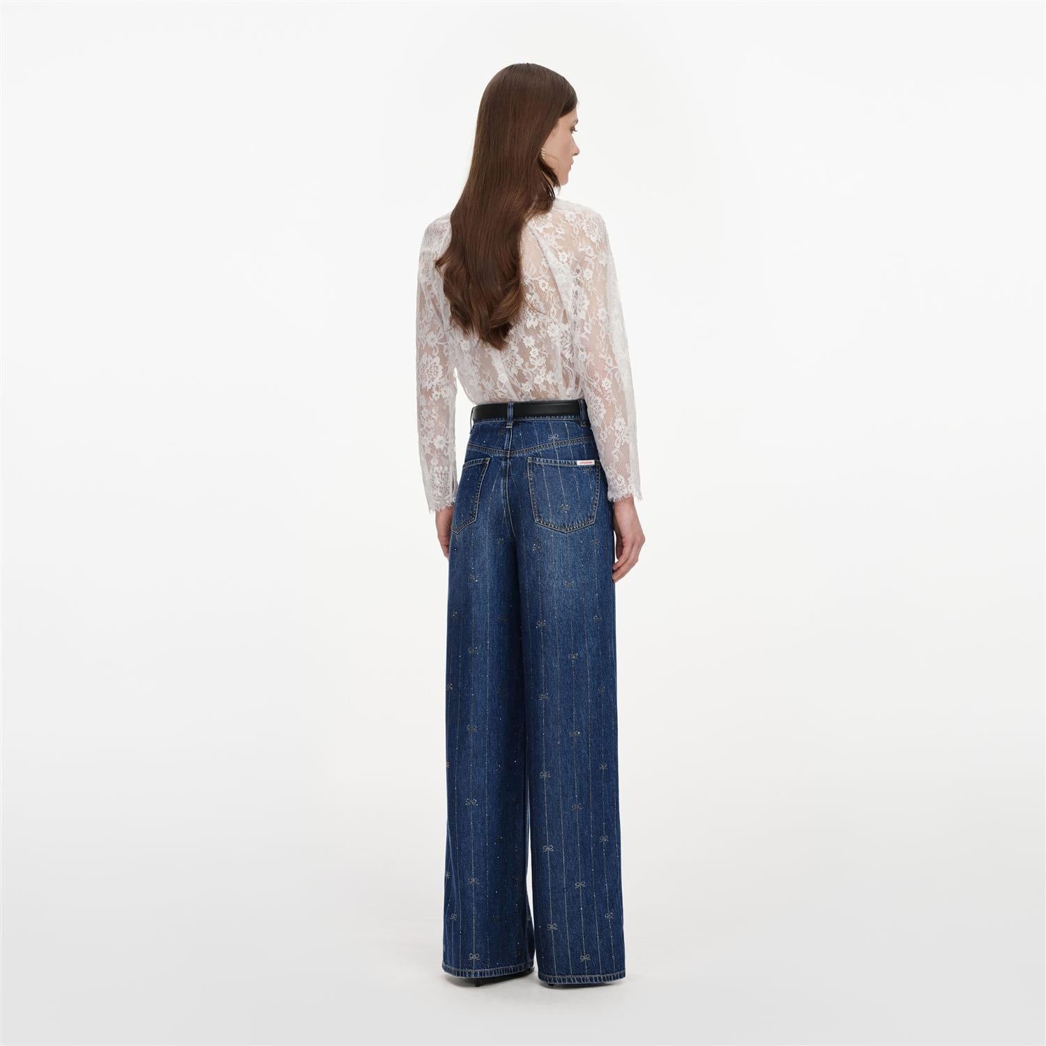 Rhinestone Stripe Denim Jeans Blue