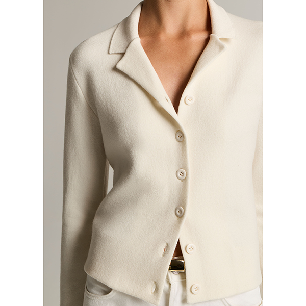 Notch Collar Dbl Face Cardi Off White