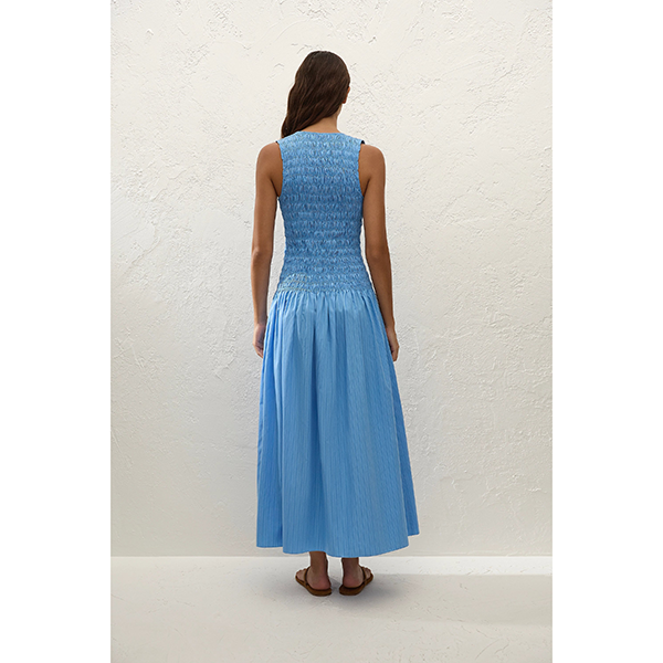 Palomar Midi Dress Mico Pinstripe Azul