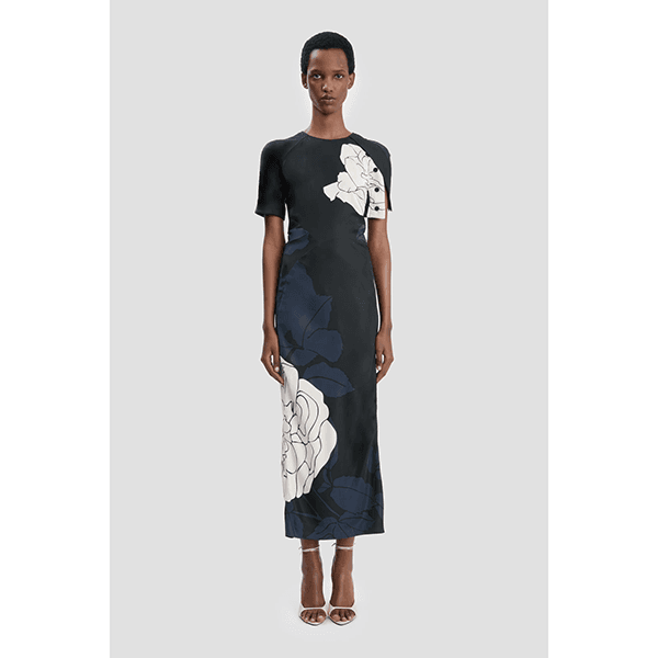 Split Hem Detail Midi Dress Dark Navy/Pale Rose