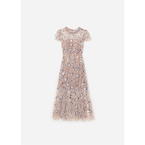 Silver Sequin Embellished Midi Dress
