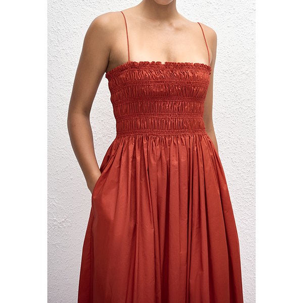 Shirred Bodice Dress Tomato