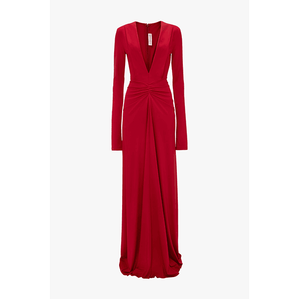 Long Sleeve Deep V-neck Gown Rose