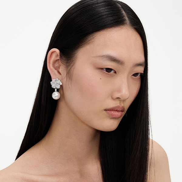 Mini Crystal Flower Pearl Earrings