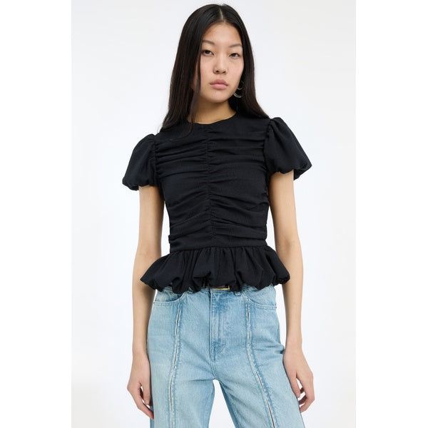 Ruched Puff Sleeve Top Black