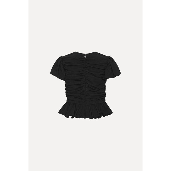 Ruched Puff Sleeve Top Black