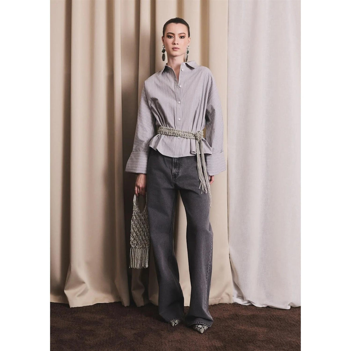 Atari Embellished Shirt Grey Stripe