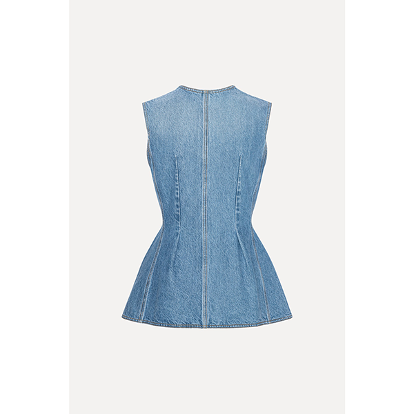 Flared Denim Top Medium Blue Denim