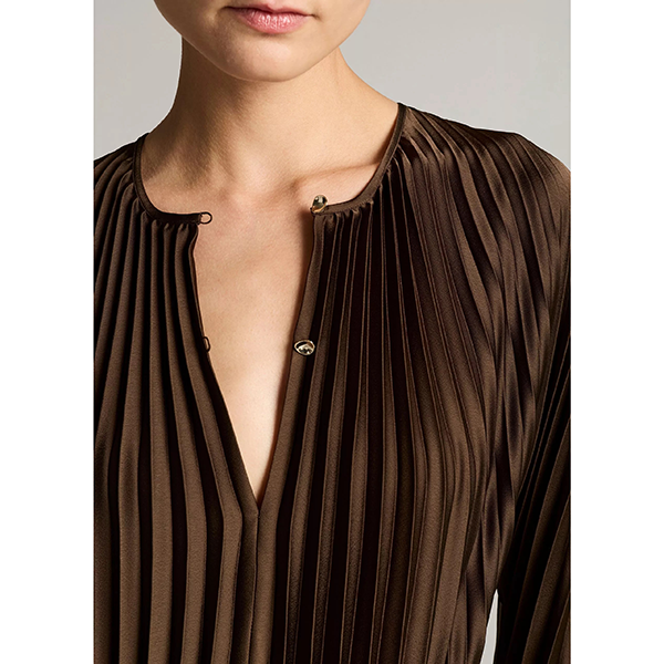 Contrast Trim Pleated Satin Dress Pinewood