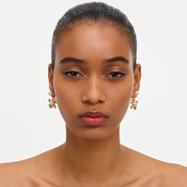 Gold Flower Pearl Jacket Earrings