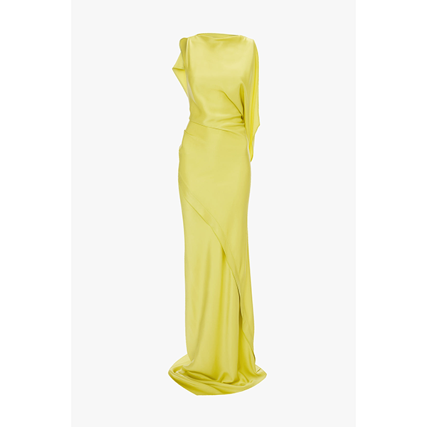 Sleeveless Draped Kyra Gown Chartreuse