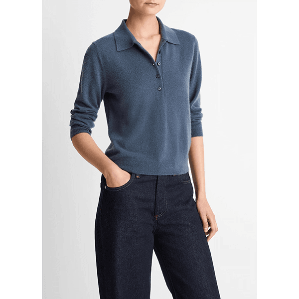 Cashmere Silk Polo Sweater Azura