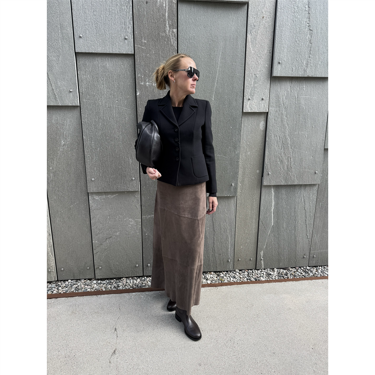 Helena Suede Leather Skirt Browngrey