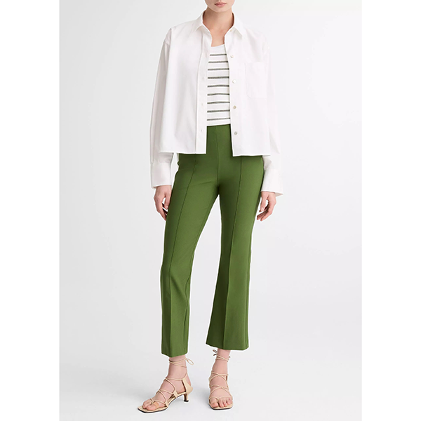 Niki Mid Rise Pintuck Crop Flare Pant Herb