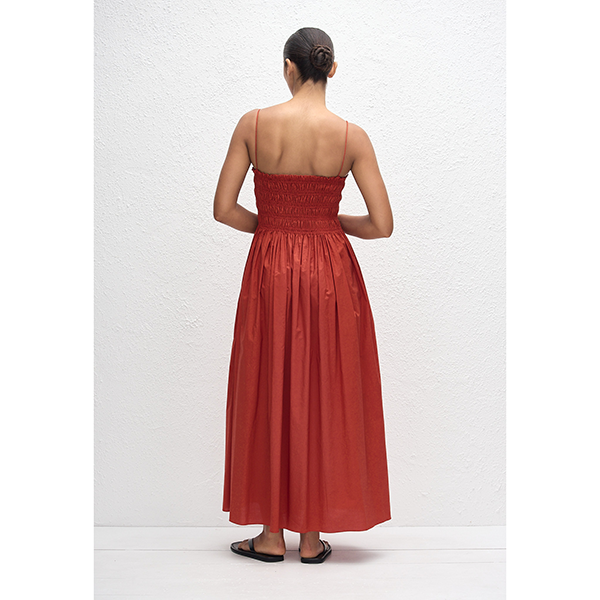 Shirred Bodice Dress Tomato