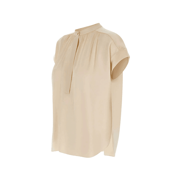 Gathered Nk Cap Slv Blouse Creme