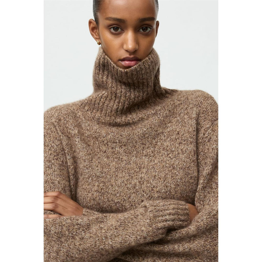 Marled Relaxed Fit Turtleneck Brown Melange
