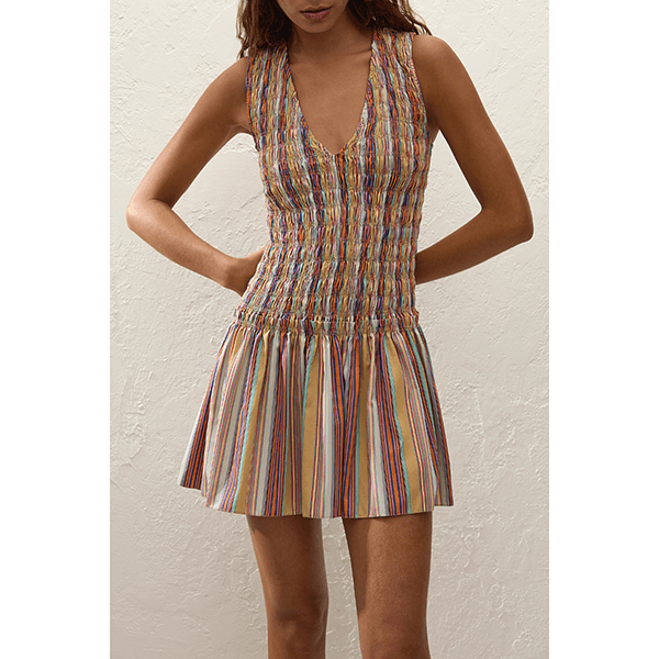 Palomar Mini Dress Agua Stripe Mustard