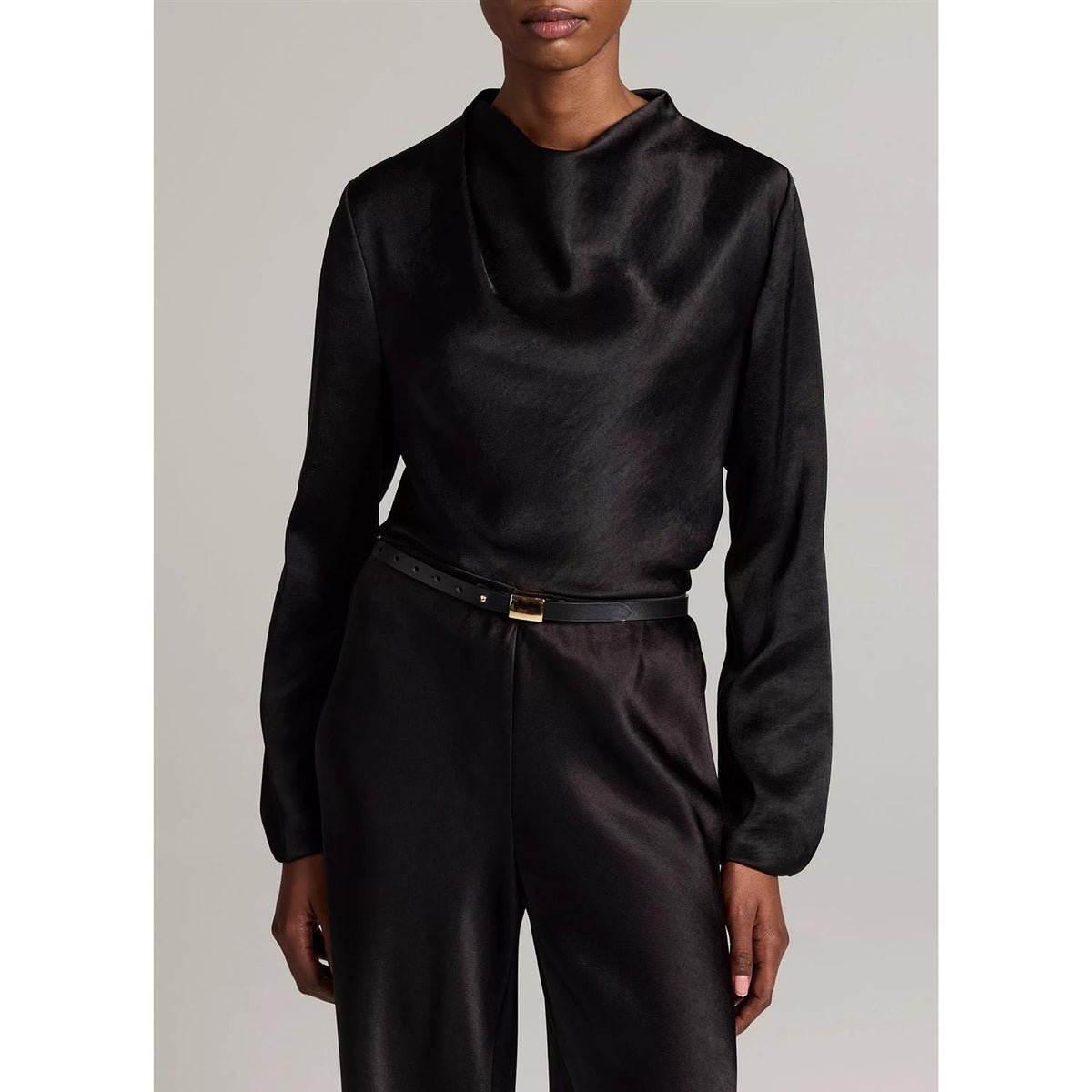 Draped Cowl Nk L/S Black