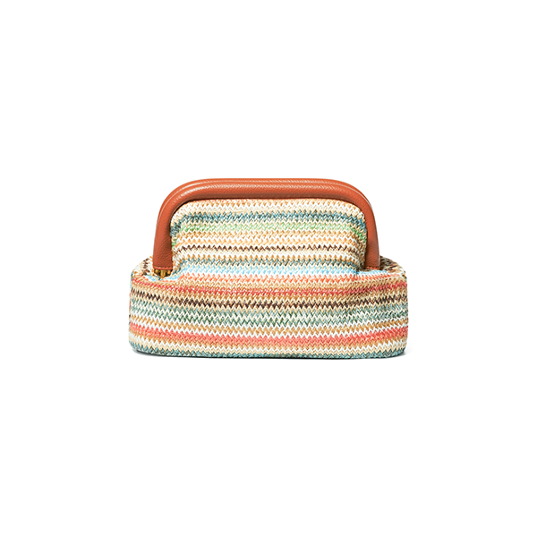Raffia Clutch Stripe Coral Combo