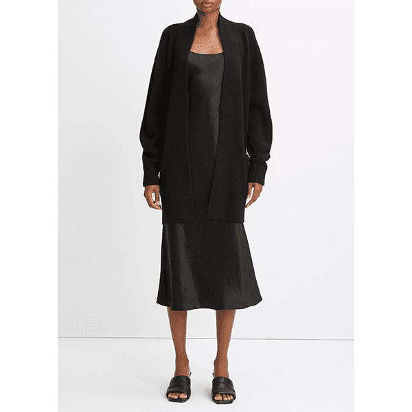 Open Front Shawl Collar Cardigan Black
